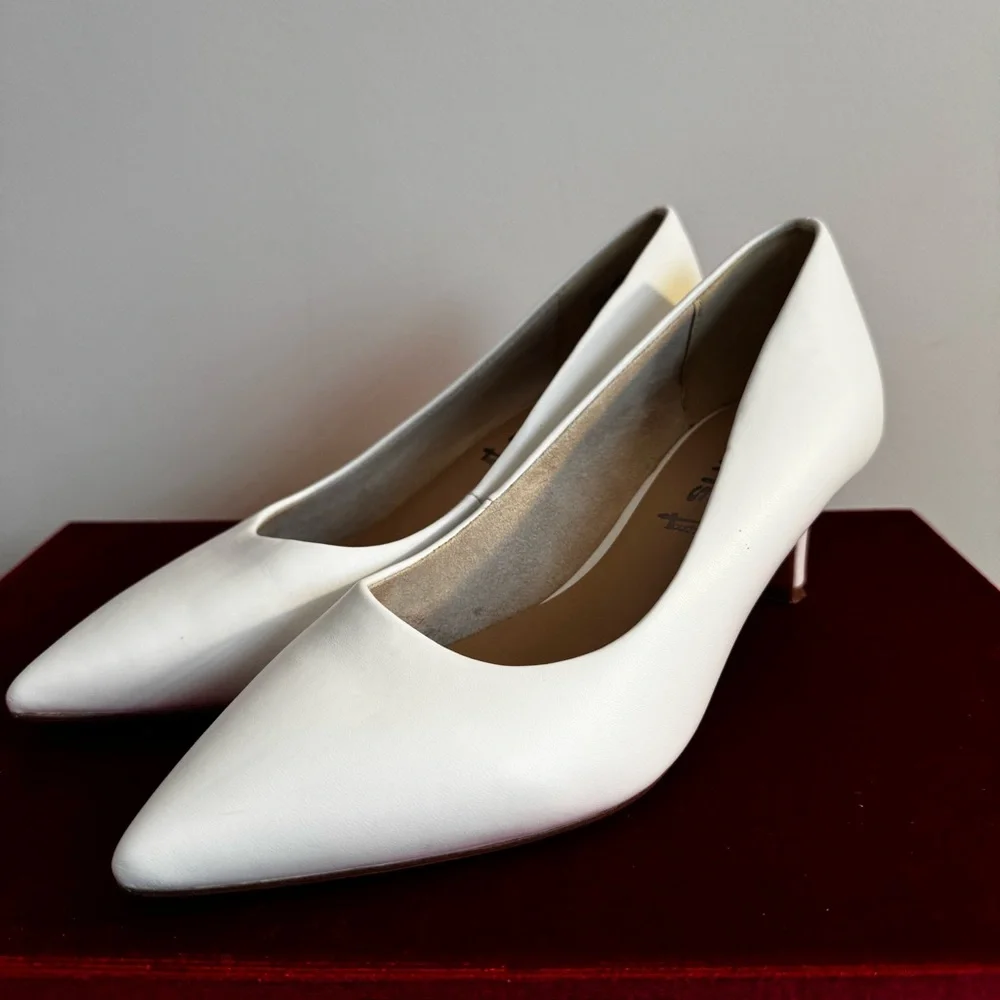 Tamaris White Pointed Toe Pumps Heels - "Touch-it" Comfort Footbed - Size 39 - Picture 8 of 12